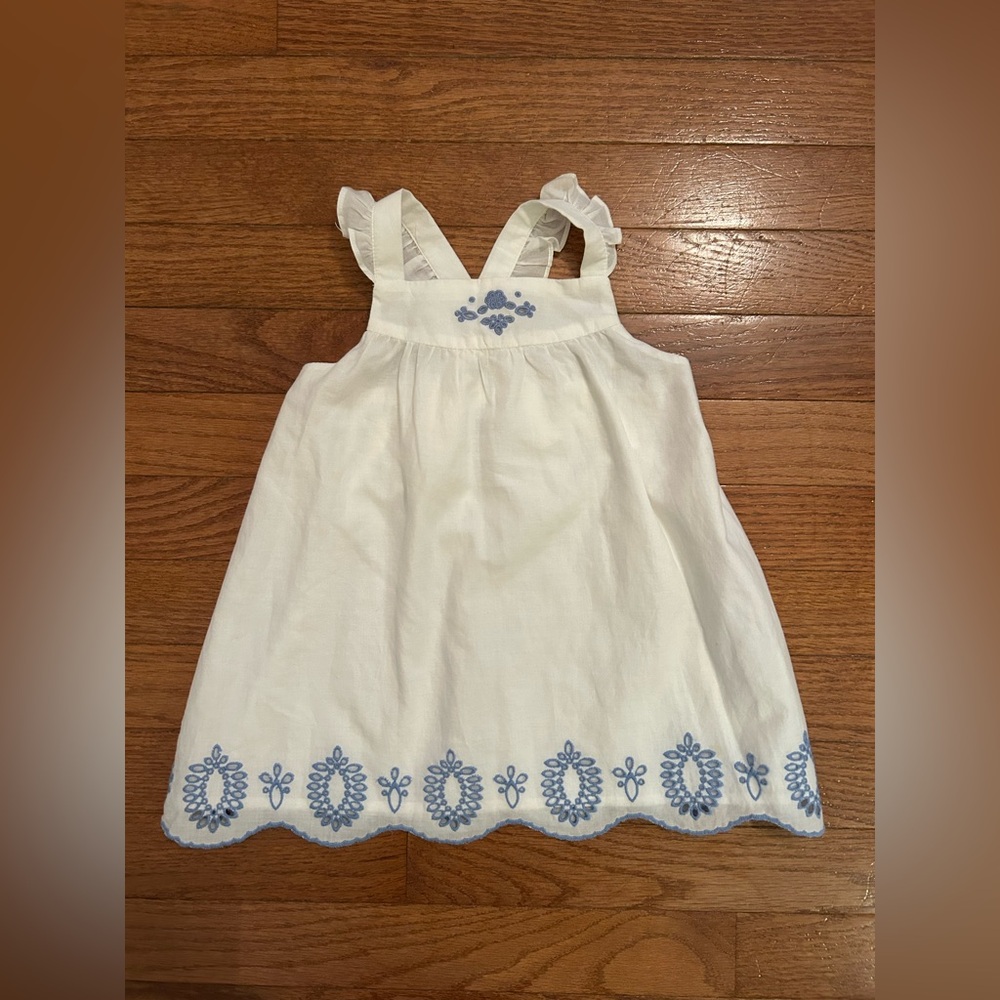 Janie and Jack Seaside Splendor White and Blue Ruffle Beach Dress